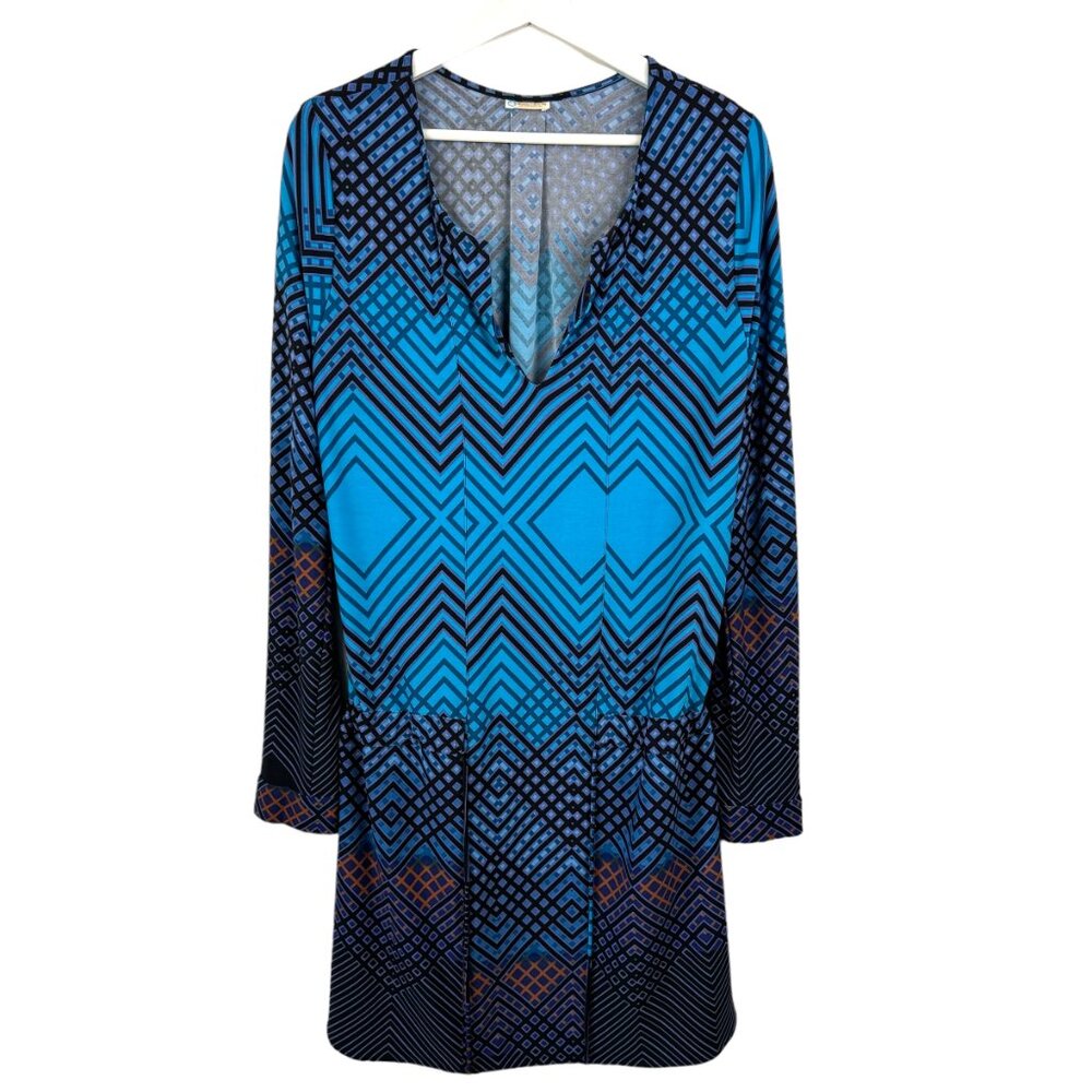 Rubber Ducky Dress Womens XL Blue Dropped Waist Drawstring Tunic V Neck